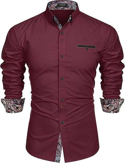 COOFANDY Mens Dress Shirt Long Sleeve Casual Button Down Paisley Shirts Party Wedding Dress Shirt