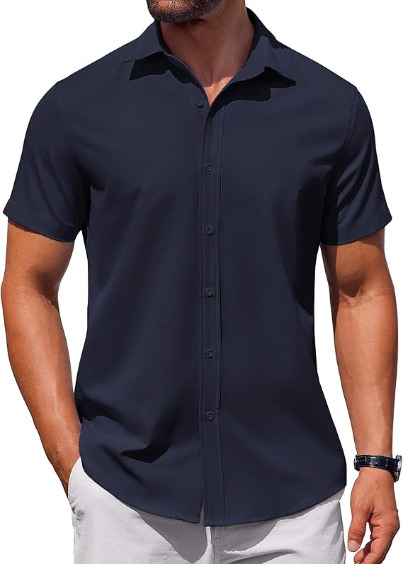 COOFANDY Men's Saint Patrick's Day Green Short Sleeve Button Down Shirt Summer Business Casual Dress Shirt