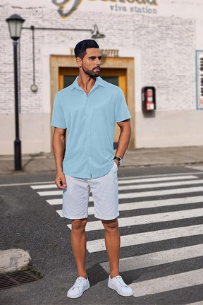 COOFANDY Mens Casual Button Down Shirts Short Sleeve Wrinkle Free Shirt Untucked Summer Stretch Dress Shirt