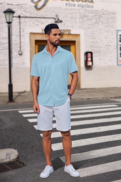 COOFANDY Mens Casual Button Down Shirts Short Sleeve Wrinkle Free Shirt Untucked Summer Stretch Dress Shirt