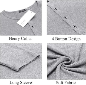 COOFANDY Men's 2Pack Slim Fit Henley Shirts Long Sleeve Lightweight Fashion Casual Cotton Basic T Shirts