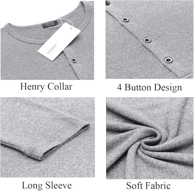 COOFANDY Men's 2Pack Slim Fit Henley Shirts Long Sleeve Lightweight Fashion Casual Cotton Basic T Shirts