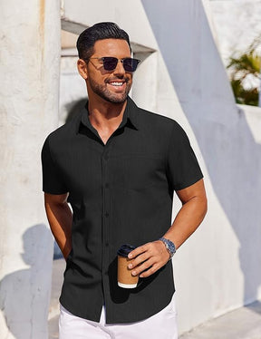 COOFANDY Men's Short Sleeve Button Down Shirt Casual Untucked Dress Shirt Stretch Denim Shirt