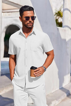 COOFANDY Mens Button Down Short Sleeve Shirt Casual Summer Stretch Denim Dress Shirts with Pocket