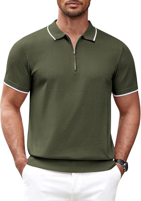 COOFANDY Men's Zipper Polo Slim Fit Shirt Knitted Spiral Cuffs Basic Tee