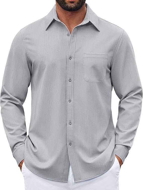 COOFANDY Men's Long Sleeve Button Down Denim Dress Shirt