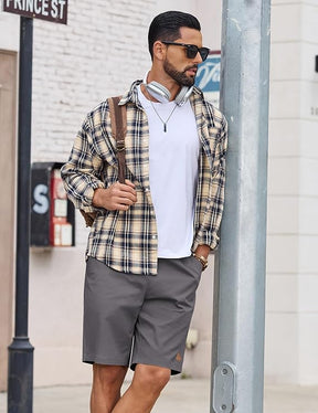 COOFANDY Mens 9" Casual Shorts with Zipper Pocket Elastic Waist Drawstring Chinos Short Summer Lightweight Cotton Shorts
