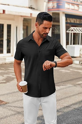 COOFANDY Mens Short Sleeve Button Down Shirts Casual Dress Shirts for Men Summer Untucked Shirts with Pocket