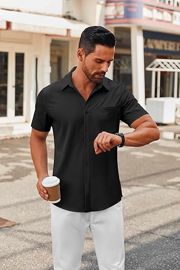 COOFANDY Mens Short Sleeve Button Down Shirts Casual Dress Shirts for Men Summer Untucked Shirts with Pocket