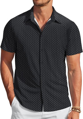COOFANDY Men's Saint Patrick's Day Green Wrinkle Free Short Sleeve Button Down Summer Stretch Dress Shirt