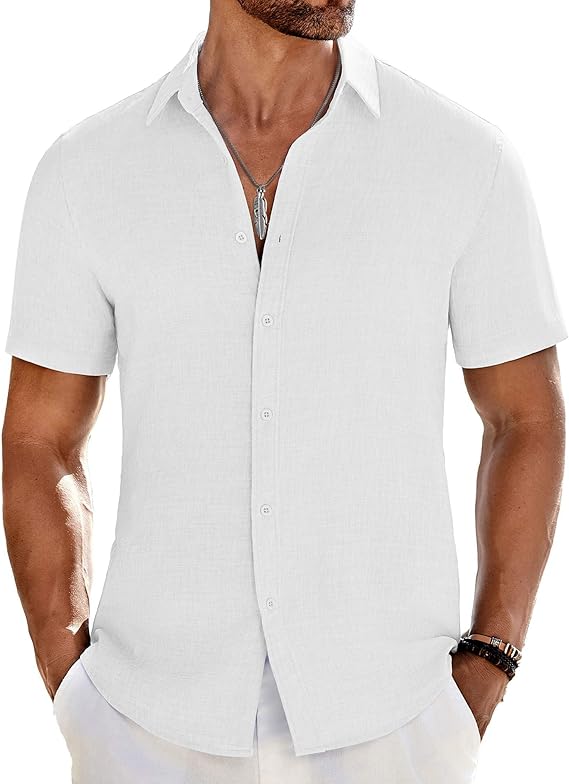 COOFANDY Men's Casual Button Down Shirts Short Sleeve Textured Summer Beach Shirt