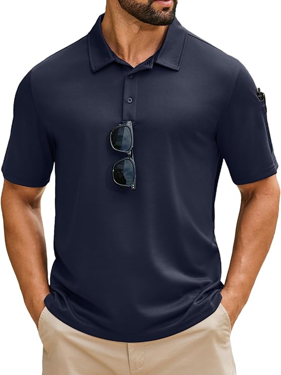 COOFANDY Men's Polo Shirts Short Sleeve Quick Dry Performance Golf Polos Tactical Work Shirts with Pen Pocket