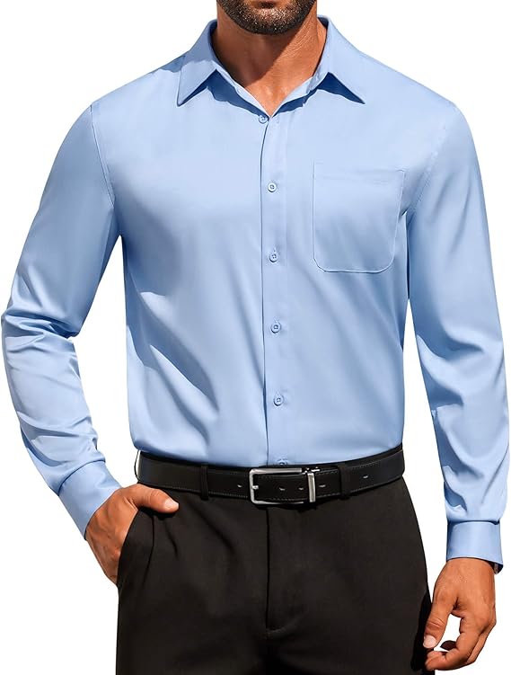 COOFANDY Men's Dress Shirt Solid Long Sleeve Wrinkle Free Formal Shirt Business Button Down Shirts with Pocket