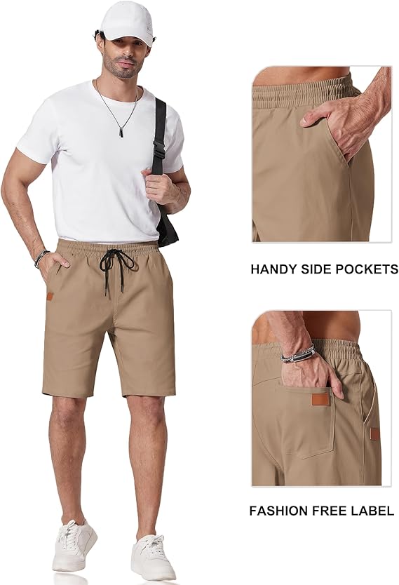 COOFANDY Mens Casual Shorts 9" Chino Cotton Shorts Summer Beach Drawstring Shorts with Pockets