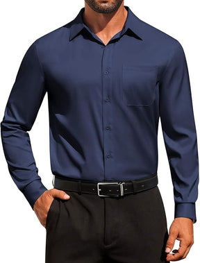 COOFANDY Men's Dress Shirt Solid Long Sleeve Wrinkle Free Formal Shirt Business Button Down Shirts with Pocket