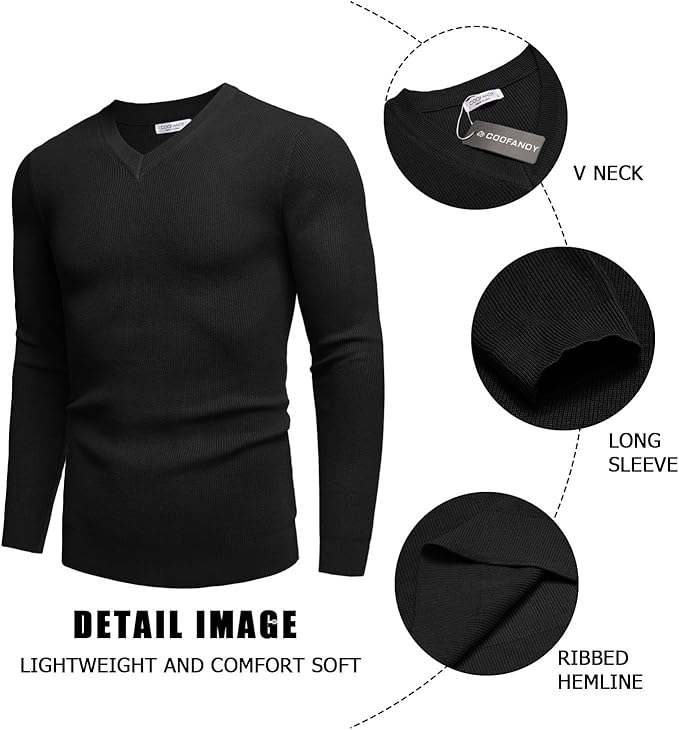 COOFANDY Men V Neck Dress Sweater Knit Long Sleeve Casual Slim Fit Pullover Sweater