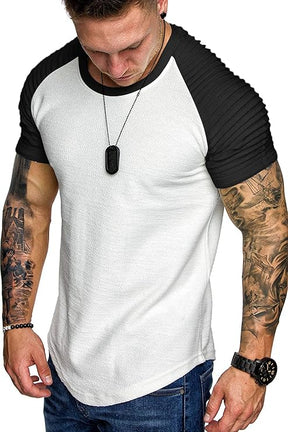 COOFANDY Men's Muscle Pleated Raglan Sleeve Bodybuilding Gym Tee Short Sleeve Fashion Workout Hipster Shirt