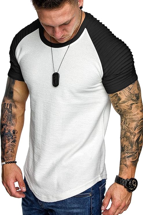 COOFANDY Men's Muscle Pleated Raglan Sleeve Bodybuilding Gym Tee Short Sleeve Fashion Workout Hipster Shirt
