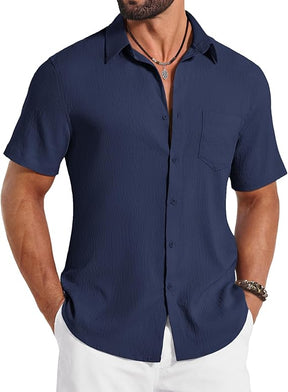 COOFANDY Mens Button Down Shirts Short Sleeve Shirt Casual Summer Beach Textured Shirts with Pocket