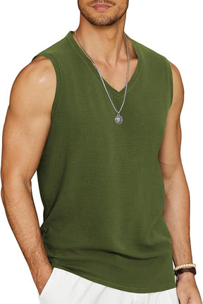 COOFANDY Men's V Neck Summer Beach Tank Top Sleeveless Casual Tank Shirts Hippie Tops