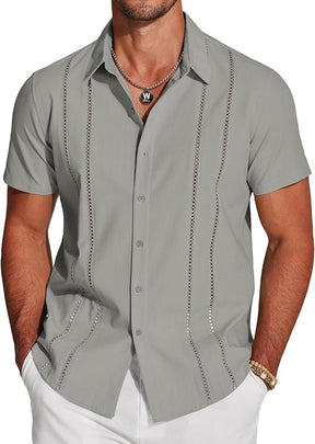 COOFANDY Men's Saint Patrick's Day Green Linen Cuban Guayabera Shirt