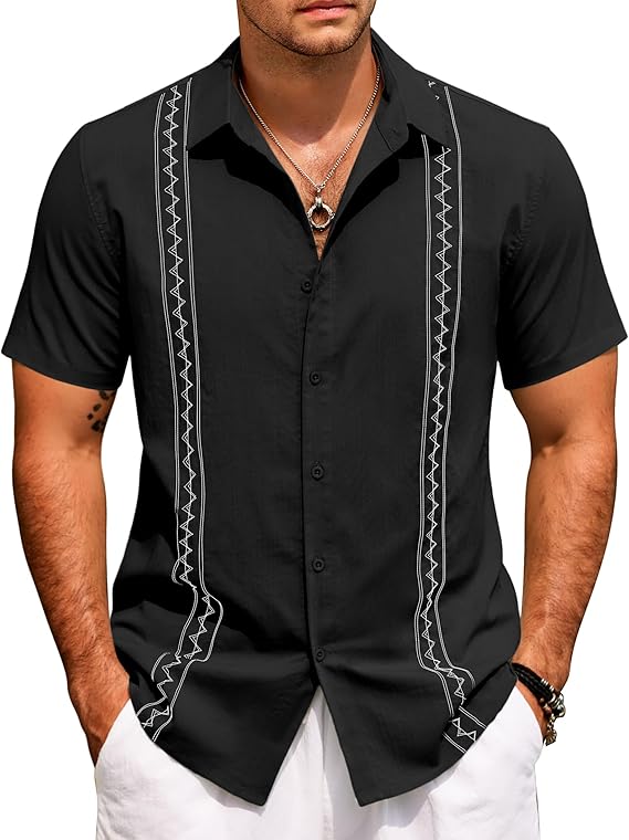COOFANDY Cuban Guayabera Shirts for Men Short Sleeve Casual Button Down Shirts Summer Vacation Shirts