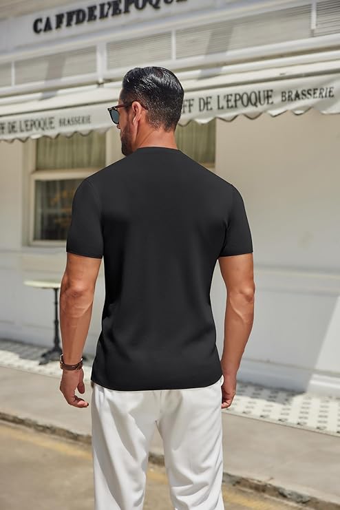 COOFANDY Men's Mock Turtleneck Sweater Short Sleeve Casual Knitted T-Shirts Thermal Tops Solid Basic Tee