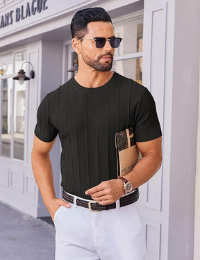 COOFANDY T-Shirts Short Sleeve Knit Sweater Shirt Crewneck