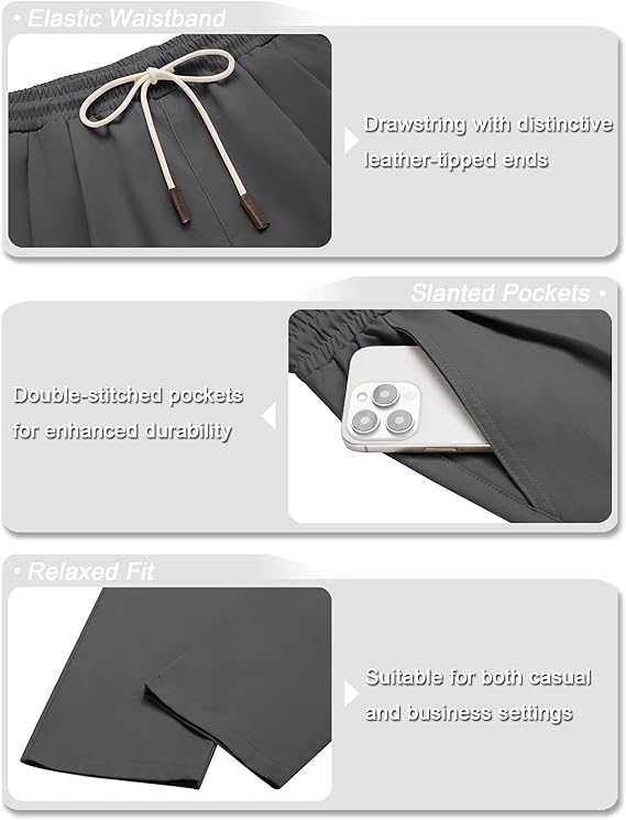COOFANDY Men's Casual Chino Pants Relaxed Fit Drawstring Elastic Waist Lightweight Pant Twill Pleated Trousers