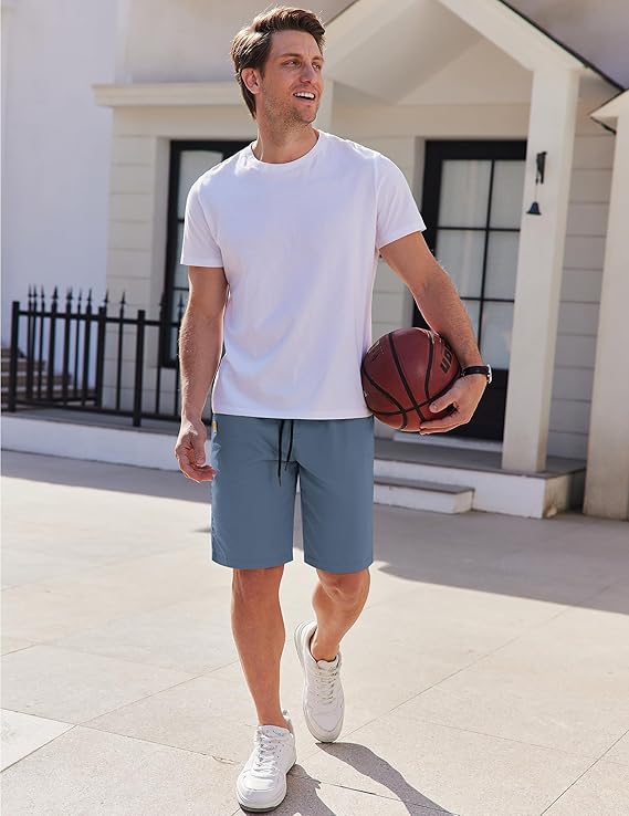 COOFANDY Mens Casual Shorts Cotton Elastic Waist Drawstring Shorts Lightweight Summer Beach Shorts