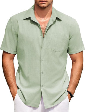 COOFANDY Mens Short Sleeve Button Down Shirts 100% Cotton Beach Style Textured Shirts