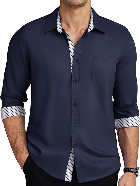 COOFANDY Mens Dress Shirts Long Sleeve Button Down Shirts Untucked Wrinkle-Free Business Casual Shirts