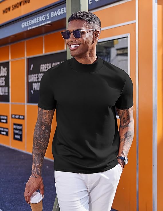 COOFANDY Men's Mock Turtleneck Short Sleeve Casual Stretch Sweater