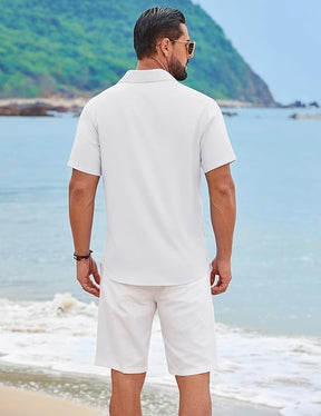 COOFANDY Men's Short Sleeve Casual Button Down Shirts Summer Beach Wedding Textured Linen Shirt for Men