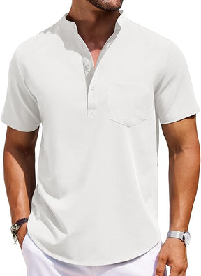 COOFANDY Mens Casual Henley Shirts Band Collar Short Sleeve T-Shirts Summer Stylish Beach Hippie Shirt