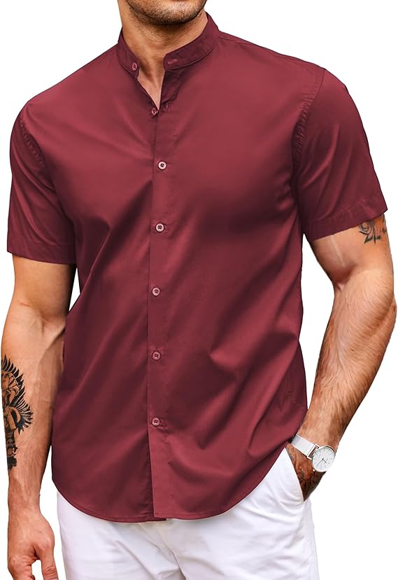 COOFANDY Muscle Fit Dress Shirts for Men Banded Collar Casual Button Down Shirts