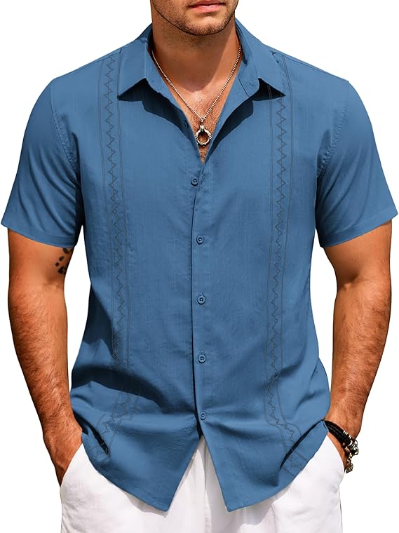 COOFANDY Cuban Guayabera Shirts for Men Short Sleeve Casual Button Down Shirts Summer Vacation Shirts