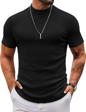 COOFANDY Mens Mock Turtleneck Sweater Short Sleeve Slim Fit Turtle Neck Sweaters Casual Basic Tee Ribbed Knit Pullover Tops