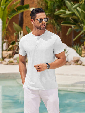 COOFANDY Men's Henley Shirts Short Sleeve Casual Basic Henley Tee Summer Button Lightweight Stretch T Shirts