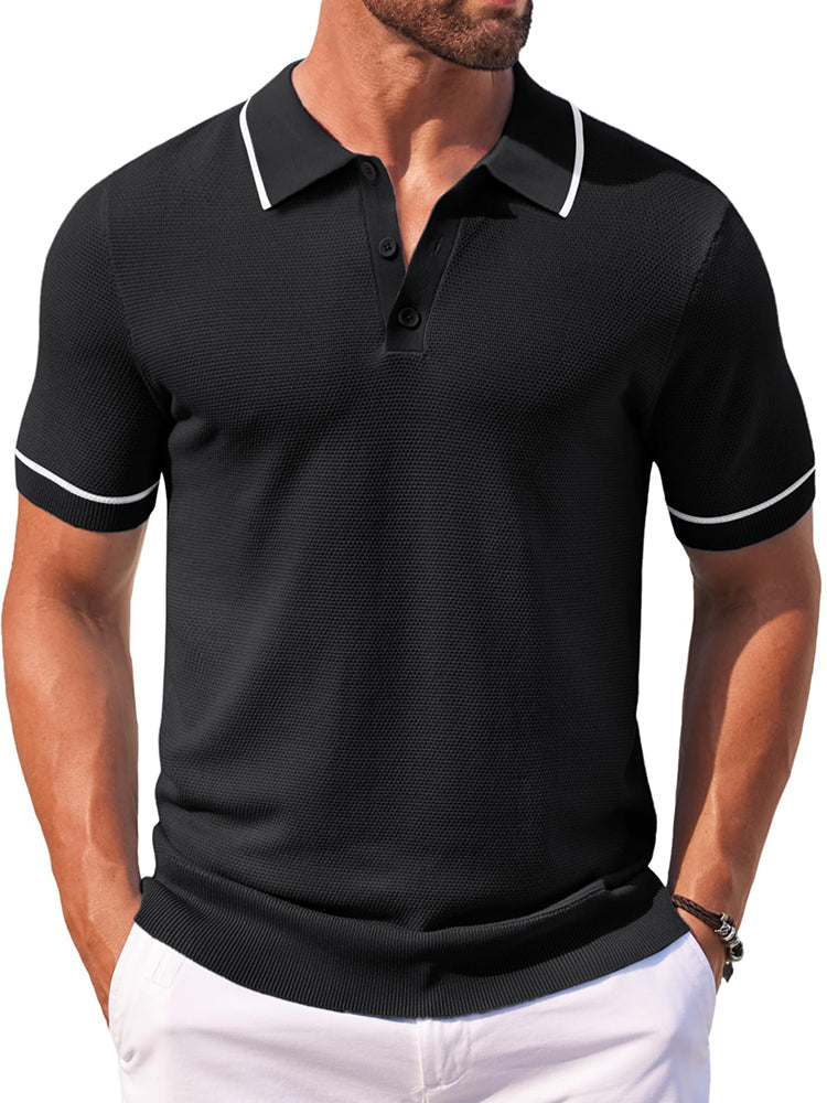 COOFANDY Men's Knit Polo Shirts Casual Short Sleeve Button Down Shirts Crochet Classic Golf Polo Collared Shirts