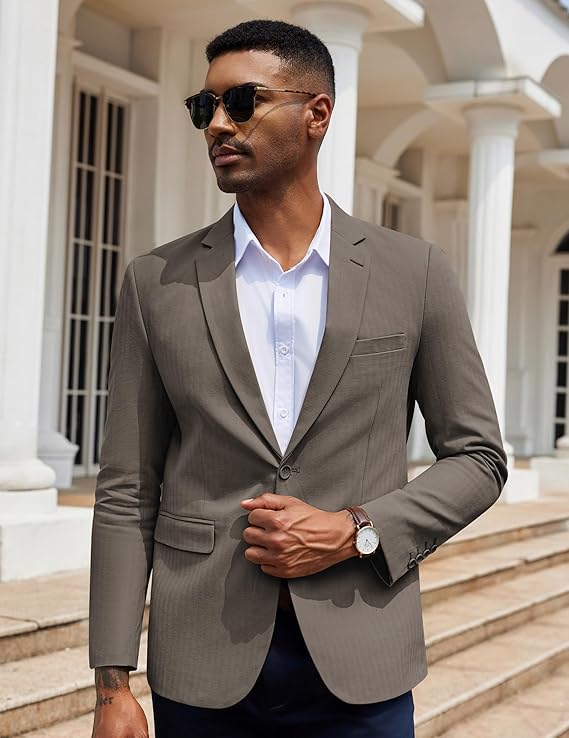 COOFANDY Men's Herringbone Blazer Slim Fit Cotton Sport Coats Two Buttons Casual Suit Jacket