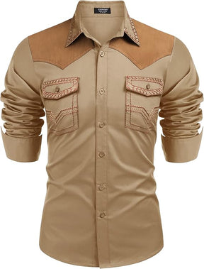 COOFANDY Western Cowboy Shirt Long Sleeve Slim Fit