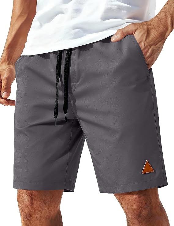 COOFANDY Mens 9" Casual Shorts with Zipper Pocket Elastic Waist Drawstring Chinos Short Summer Lightweight Cotton Shorts