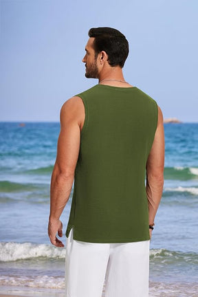 COOFANDY Men's V Neck Summer Beach Tank Top Sleeveless Casual Tank Shirts Hippie Tops
