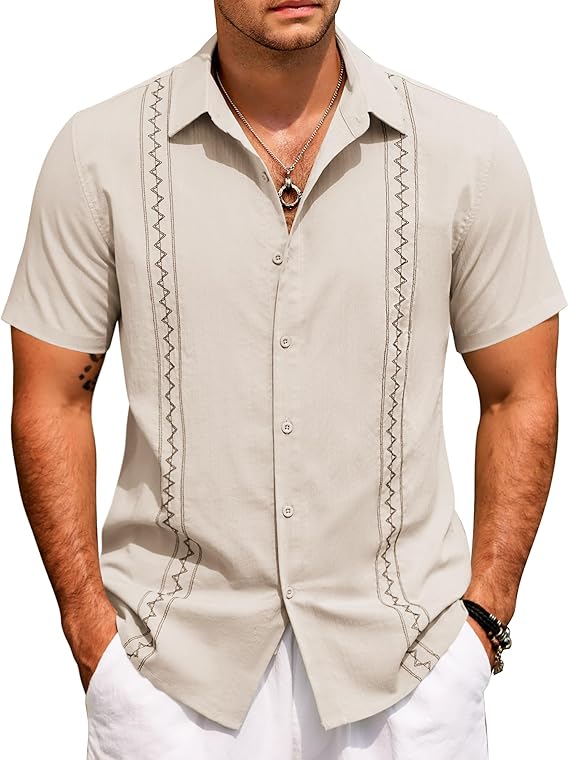 COOFANDY Cuban Guayabera Shirts for Men Short Sleeve Casual Button Down Shirts Summer Vacation Shirts