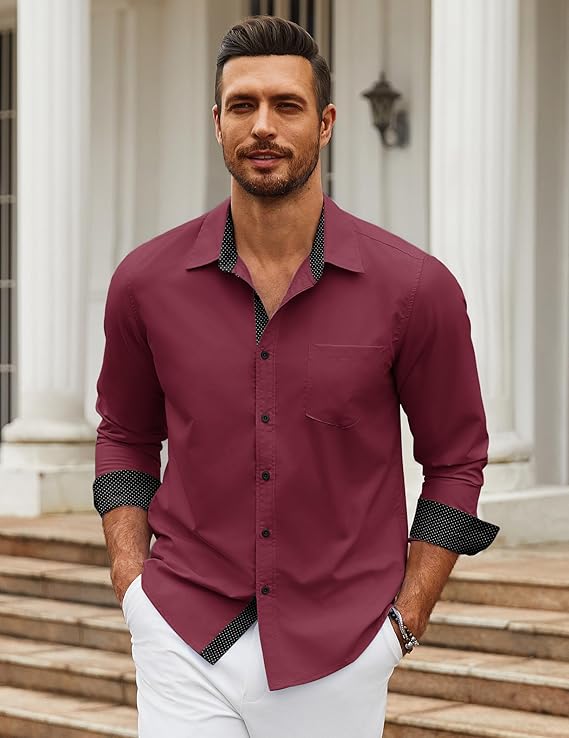 COOFANDY Mens Dress Shirts Long Sleeve Button Down Shirts Untucked Wrinkle-Free Business Casual Shirts