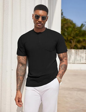 COOFANDY Mens Henley Shirts Short Sleeve Tshirt Basic Button Tees Summer Ribbed Pocket T Shirt Casual Stretch Tops