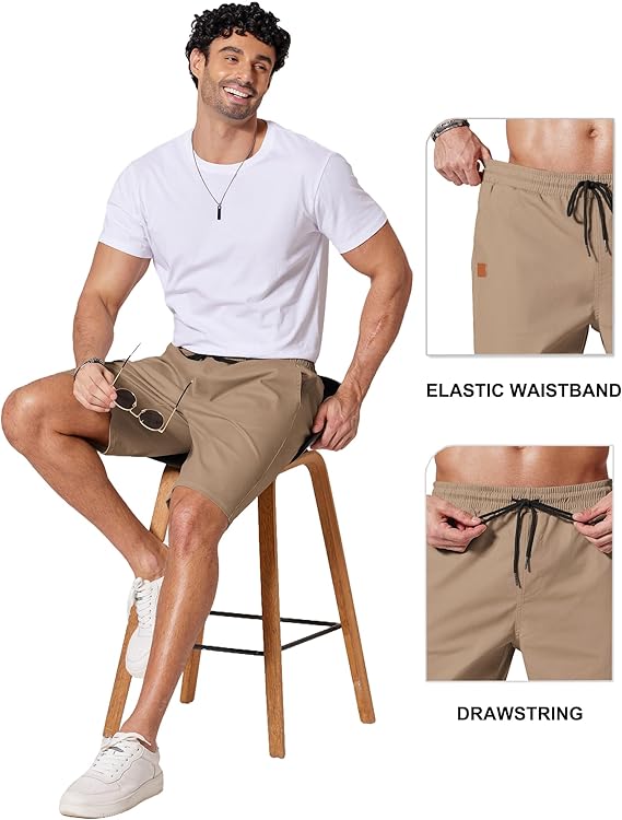 COOFANDY Mens Casual Shorts 9" Chino Cotton Shorts Summer Beach Drawstring Shorts with Pockets