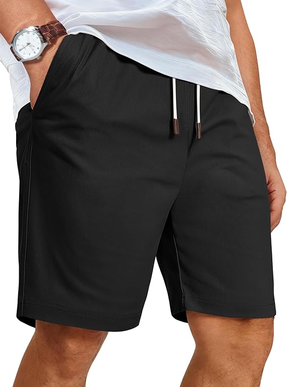 COOFANDY Mens Casual Shorts Cotton Elastic Waist Shorts Drawstring Summer Beach Shorts