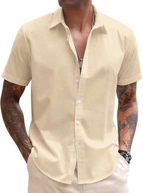 COOFANDY Mens Linen Casual Short Sleeve Shirt Button Down Summer Beach Shirts